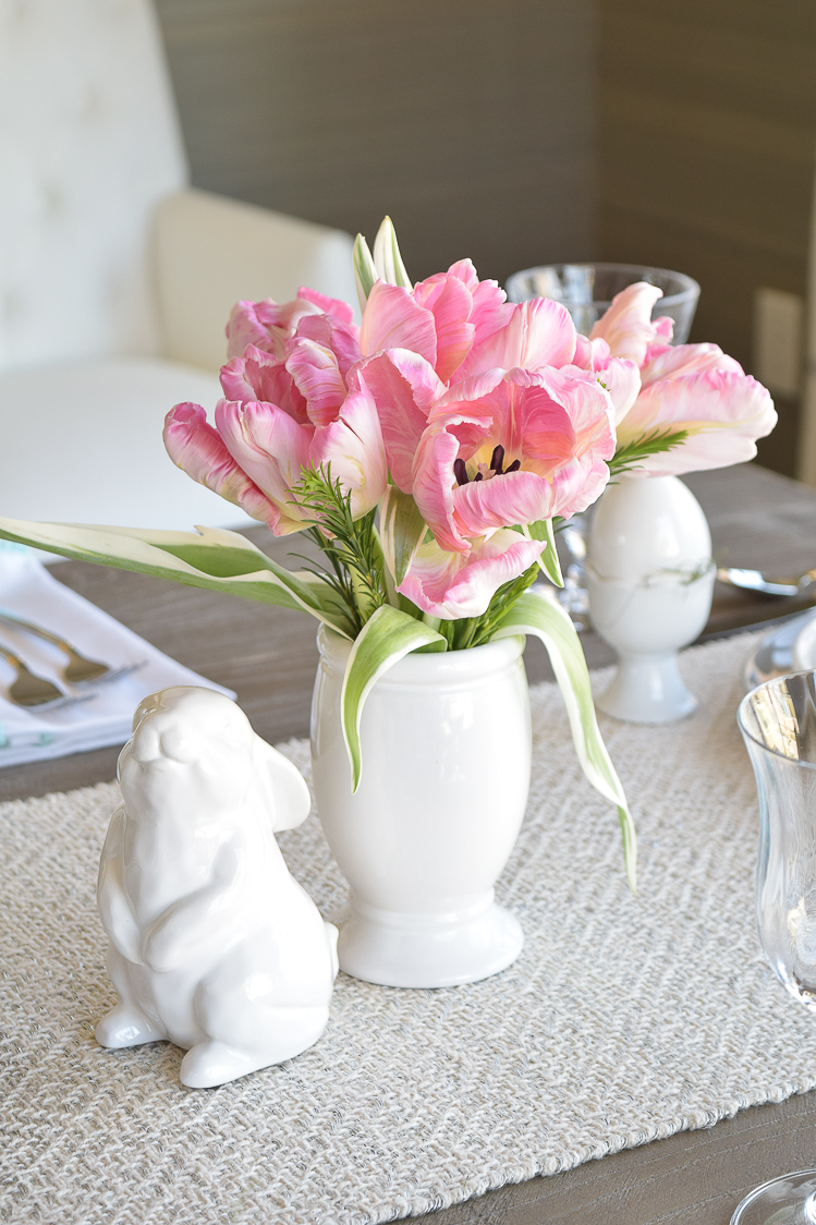 Easter table bunnies dishes flowers tablescape2