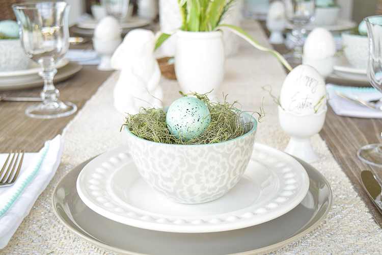 Easter table dishes flowers tablescape bunnies happy easter egg holder nests3