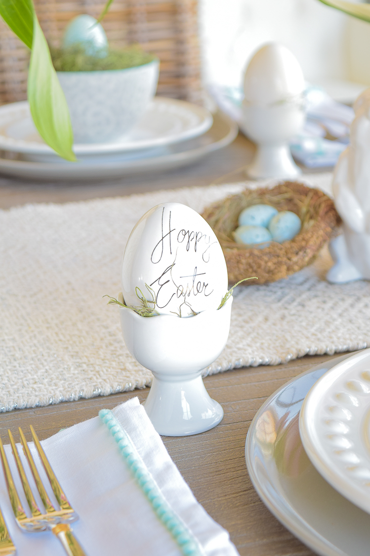 Easter table dishes flowers tablescape bunnies happy easter egg holder