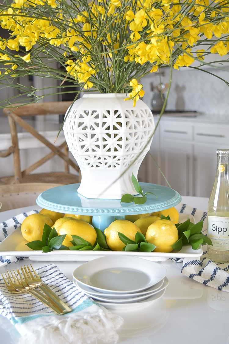 filigree vase table scape lemons brunch