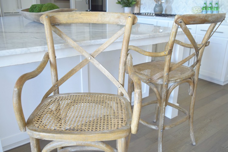 x back wooden bar stool cain seating white kitchen carrara marble