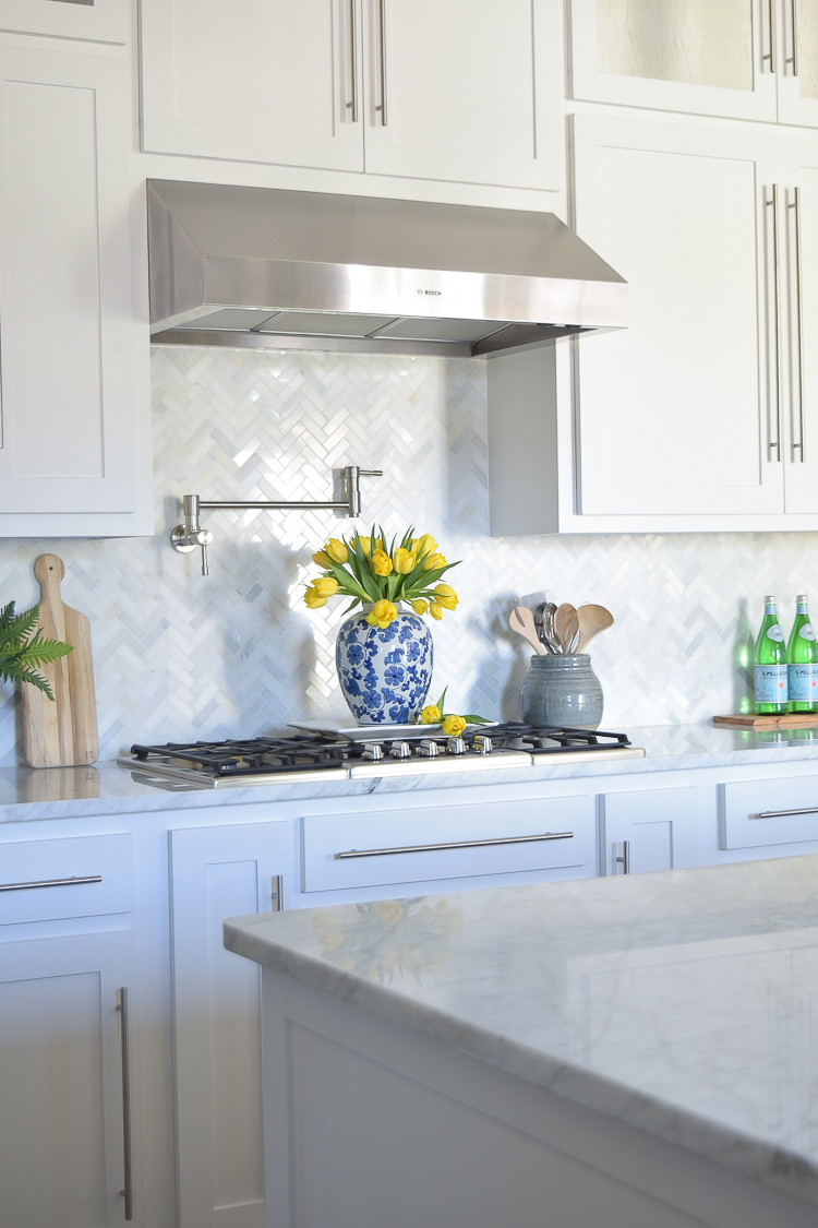 carrara marble white herringbone backsplash-3