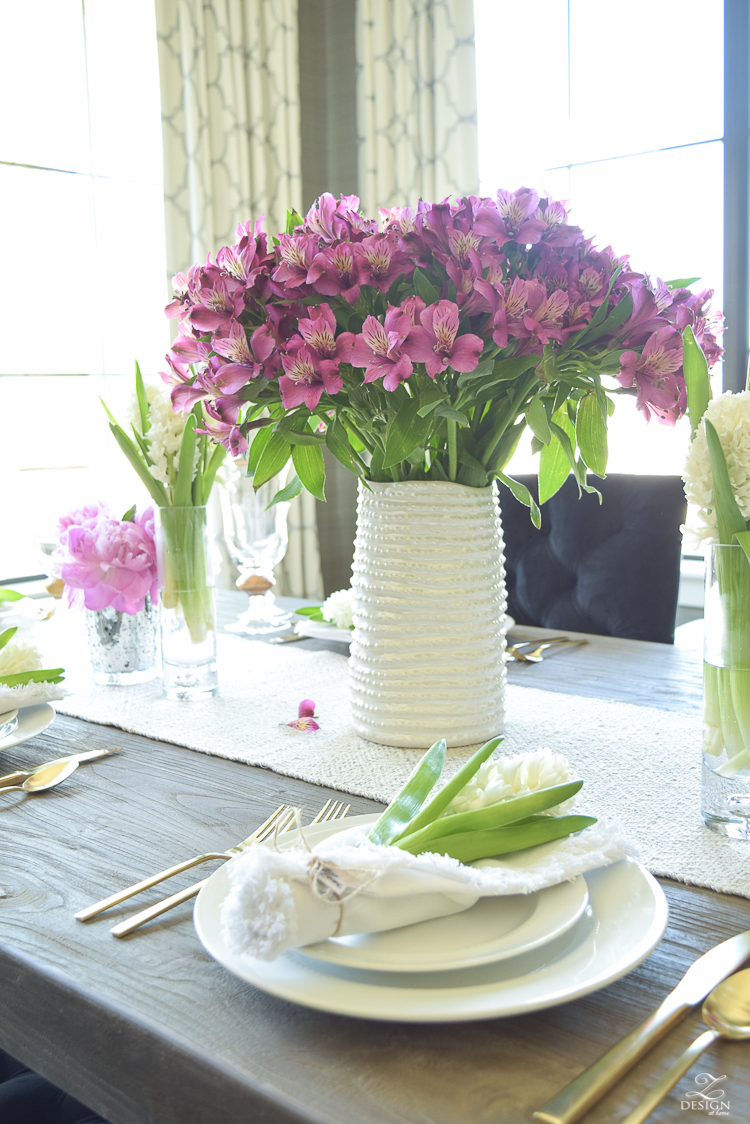 casual elegant mothers day table scape hyacinth alstromeria pink peonies-11