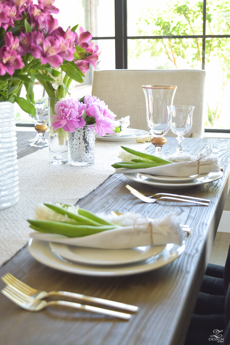 casual elegant mothers day table scape hyacinth alstromeria pink peonies-19