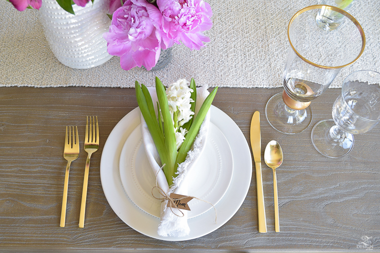 casual elegant mothers day table scape hyacinth alstromeria pink peonies-2