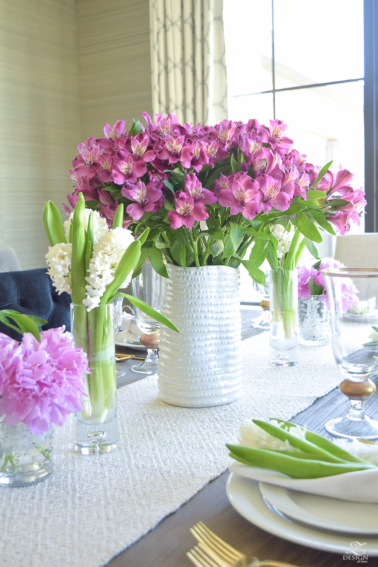 casual elegant mothers day table scape hyacinth alstromeria pink peonies-20