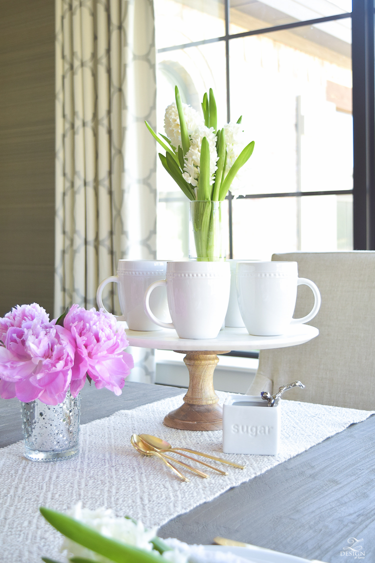 casual elegant mothers day table scape hyacinth alstromeria pink peonies-27