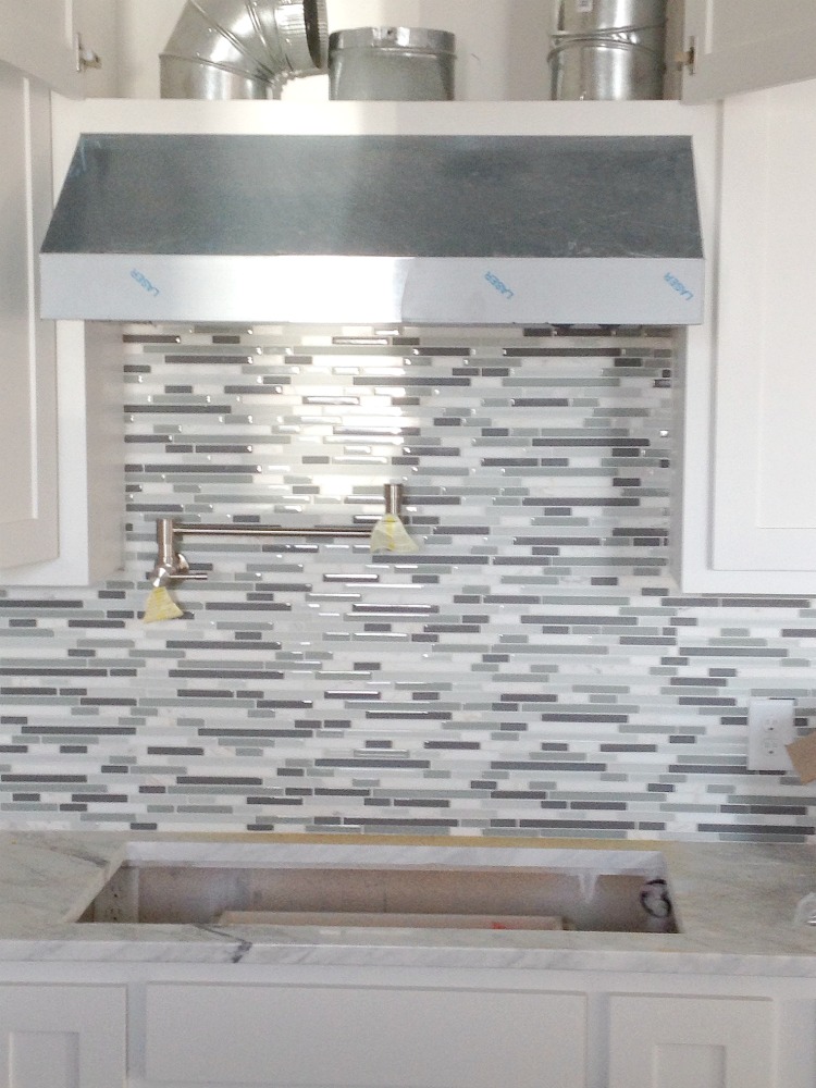 glass and marble mosaic tile kitchen backsplash