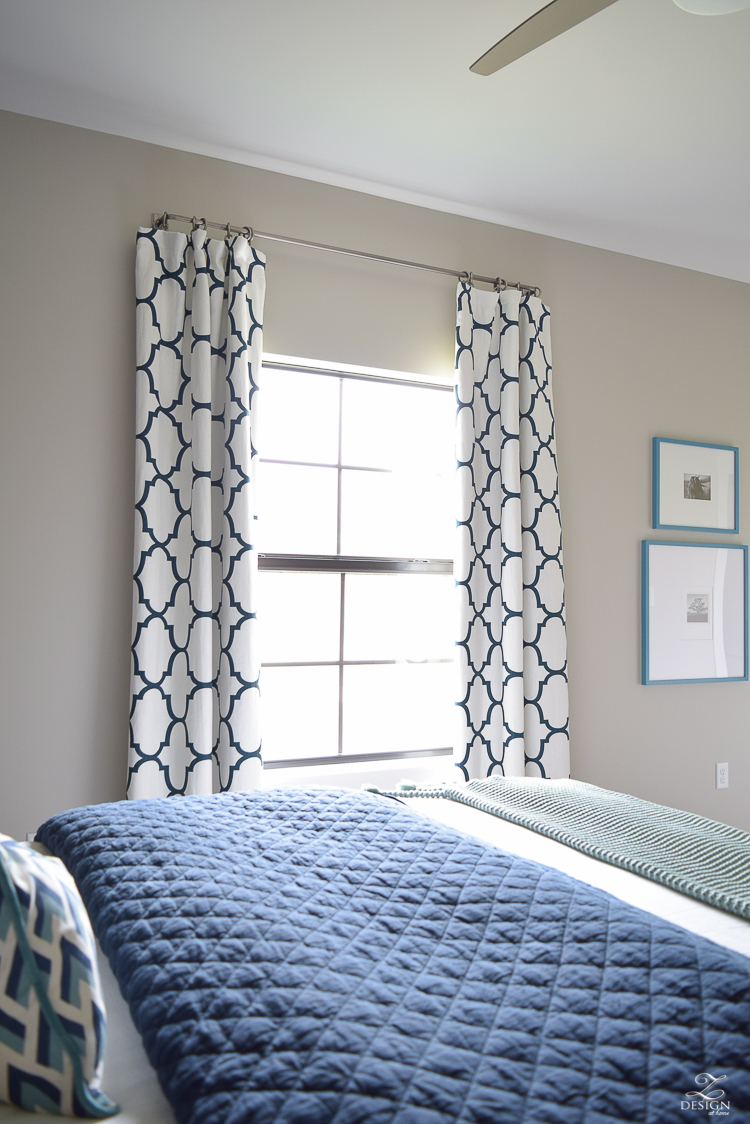 Navy-aqua bedroom with Kravet Riad Navy Curtains-2