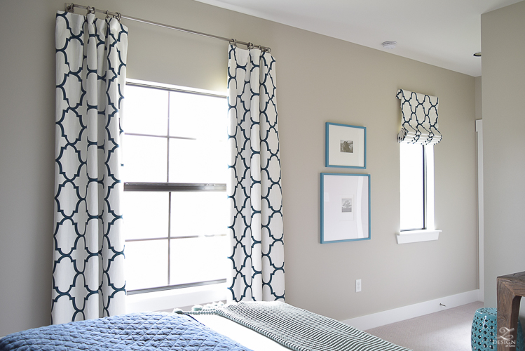 Navy-aqua bedroom with Kravet Riad Navy Curtains-3