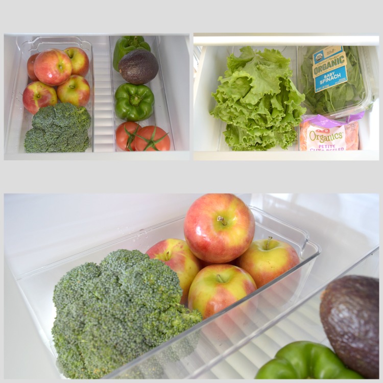 Organized Refrigerator fruit and veggie drawers InteriDesign Binz