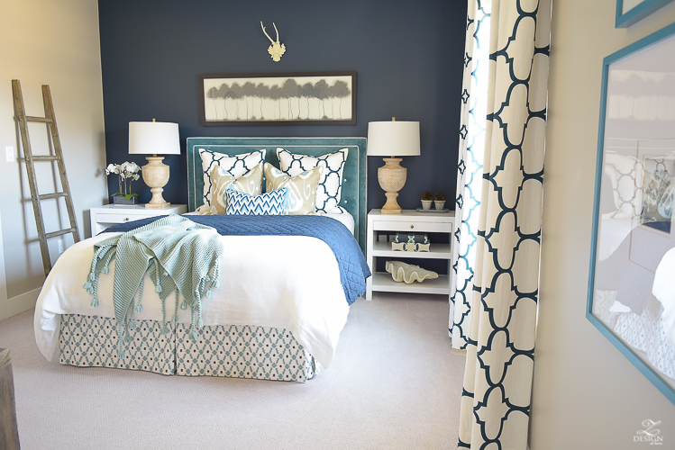 navy aqua farm style guest room