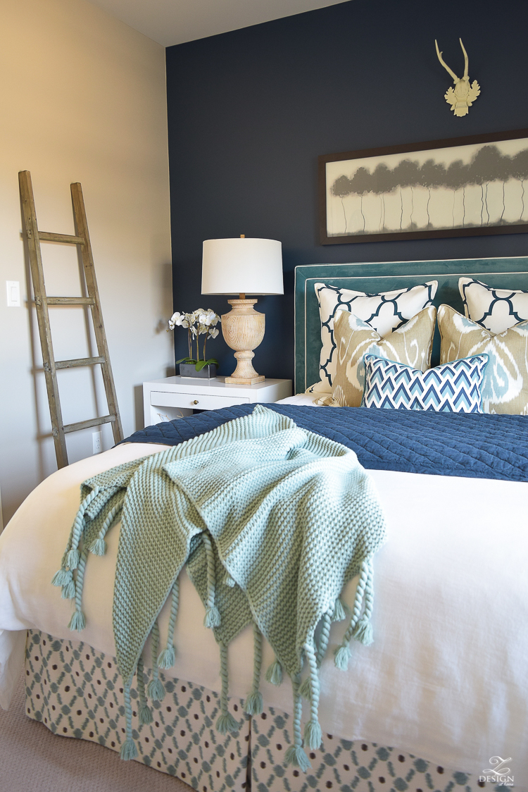 Transitional navy and aqua bed room-10