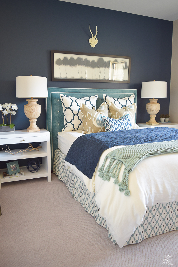 Transitional navy and aqua bed room-14