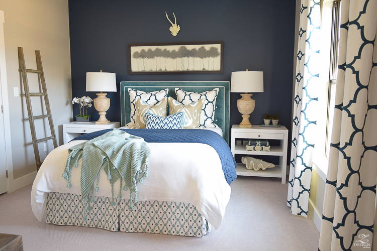 Transitional navy and aqua bed room-2