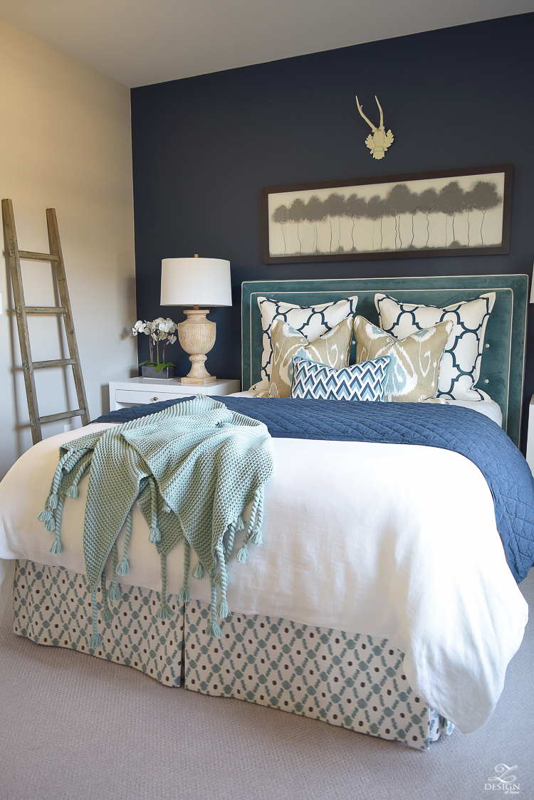 Transitional navy and aqua bed room-8