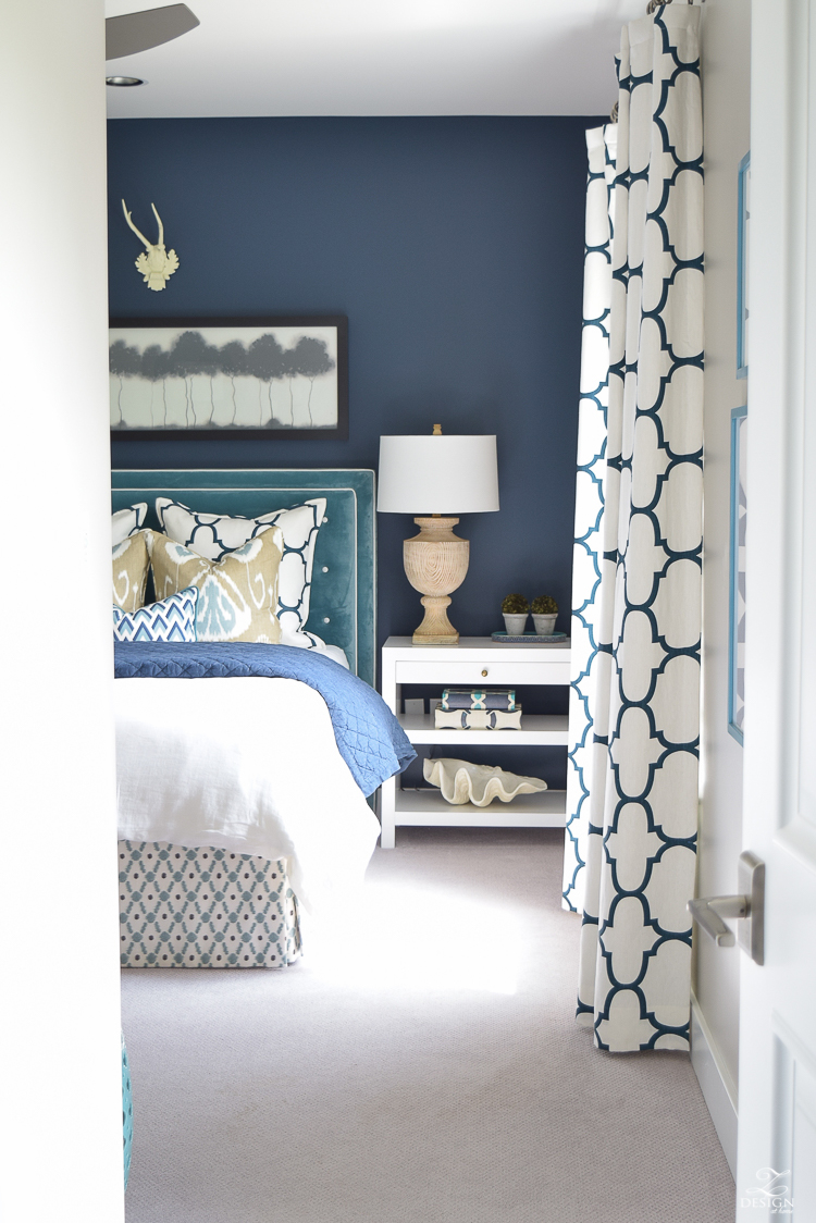 transitional navy aqua bedroom