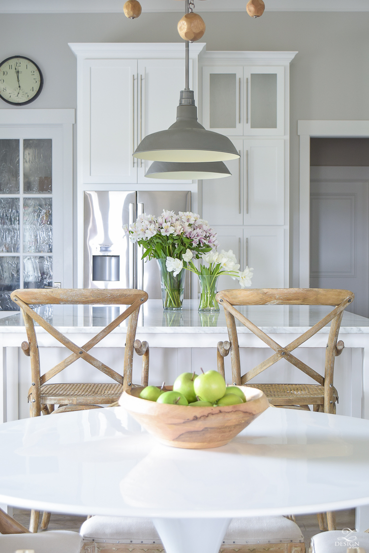 pink alstromeria white tulips white kitchen flower arrangement