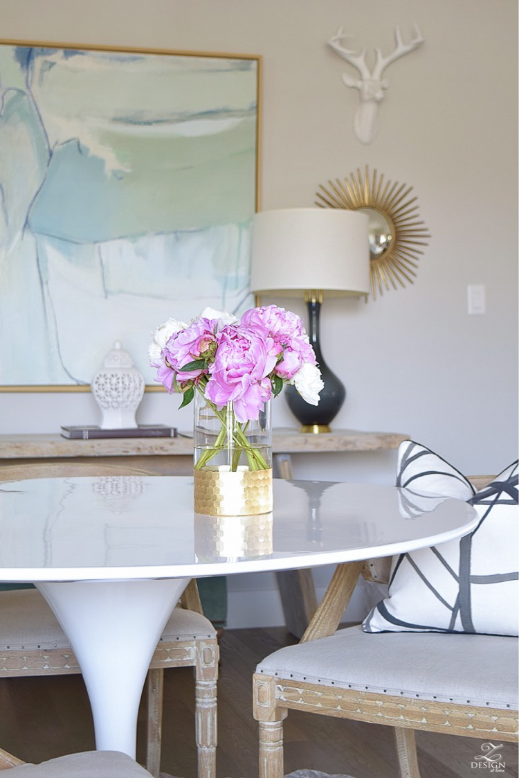 pink peonies white tulip table gallery wall