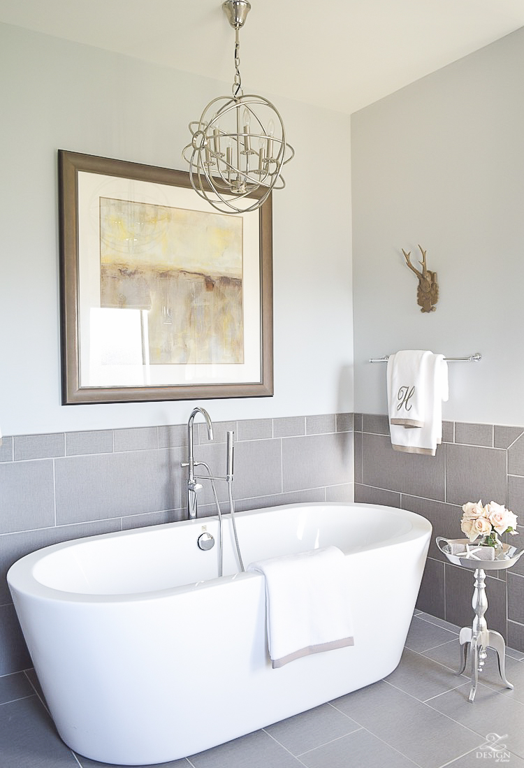 free standing acrylic tub transitional bathroom gray tile benjamin moore silver lake-1