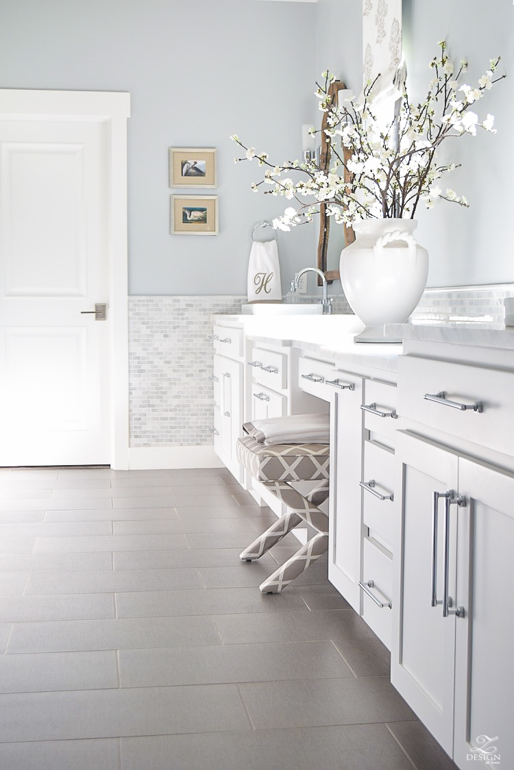 decorators white paint silver lake paint transitional white bathroom white cabinets cararra marble