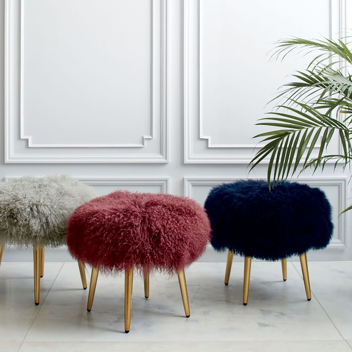 faux fur stool mongolian fur brass legs