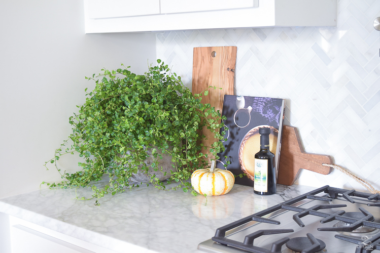 modern-fall-decor-in-the-kitchen-white-carrara-countertops-white-carrara-herringbone-backsplash-brass-pot-white-pumkins-1