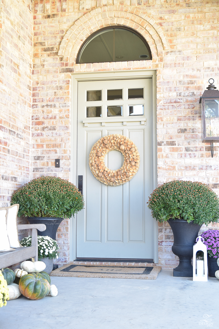 fall-front-porch-fall-flowers-mums-black-planters-mission-style-door-sherwin-williams-exterior-paint-color-mortor-washed-brick-outdoor-bench-monogrammed-coir-door-mat-14