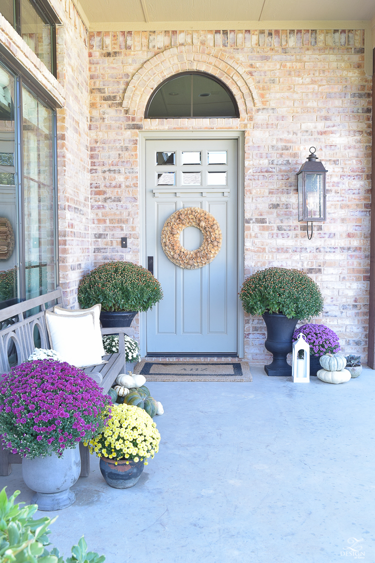 fall-front-porch-fall-flowers-mums-black-planters-mission-style-door-sherwin-williams-exterior-paint-color-mortor-washed-brick-outdoor-bench-monogrammed-coir-door-mat-16