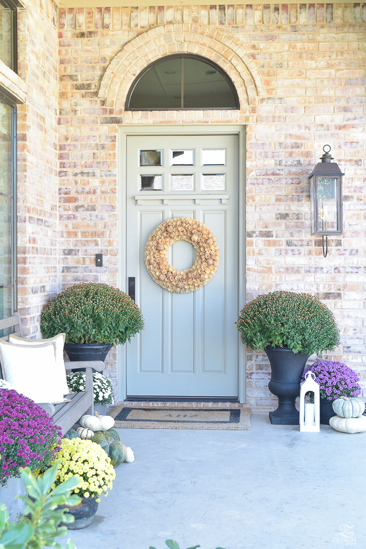 fall-front-porch-fall-flowers-mums-black-planters-mission-style-door-sherwin-williams-exterior-paint-color-mortor-washed-brick-outdoor-bench-monogrammed-coir-door-mat-20