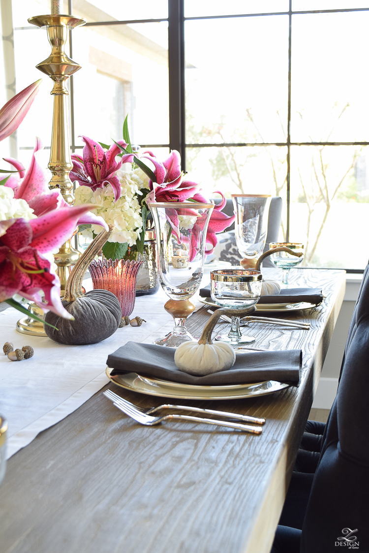 thanksgiving-tablescape-rustic-gray-table-dumont-dining-table-gold-accorn-scatter-white-hydrangeas-with-plum-lillies-4