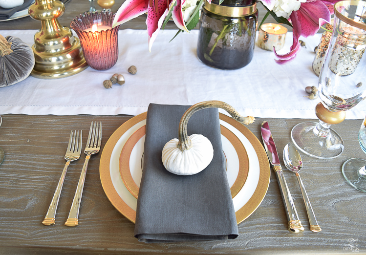 thanksgiving-table-scape-black-velvet-chairs-vintage-inspired-blue-rug-kravet-riad-curtains-gray-washed-dining-table-white-hydrangeas-plum-lillies-9