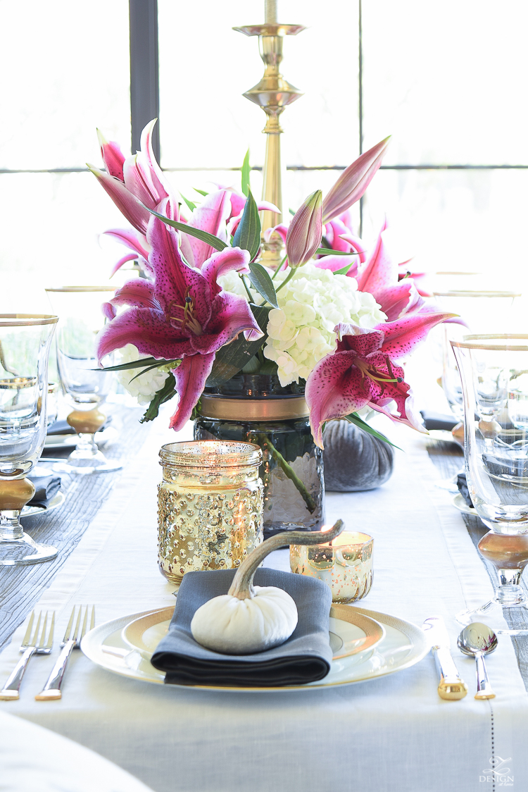 thanksgiving-table-scape-white-linen-table-runner-lennox-white-and-gold-dishes-hydrangeas-and-orchids-brass-candlestick-holders-2