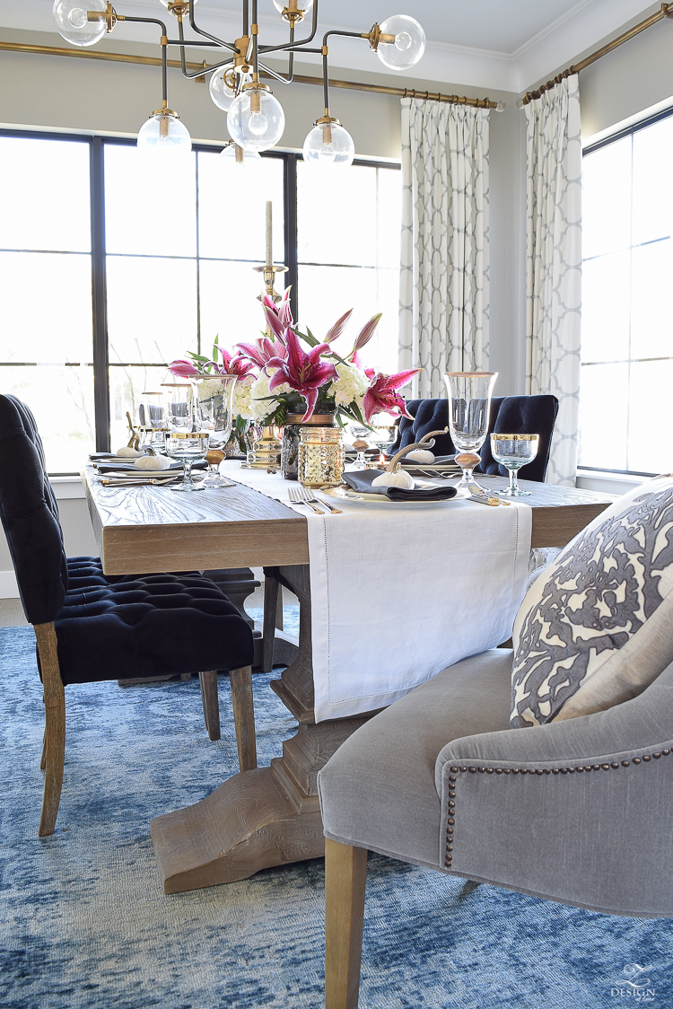 thanksgiving-table-scape-white-linen-table-runner-lennox-white-and-gold-dishes-hydrangeas-and-orchids-brass-candlestick-holders-5