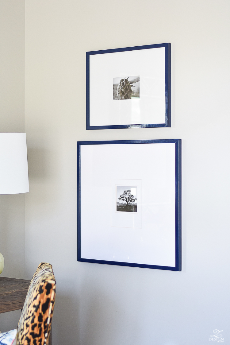 navy-blue-gallery-frames-with-white-mat-cozy-chic-bedroom-make-over-1