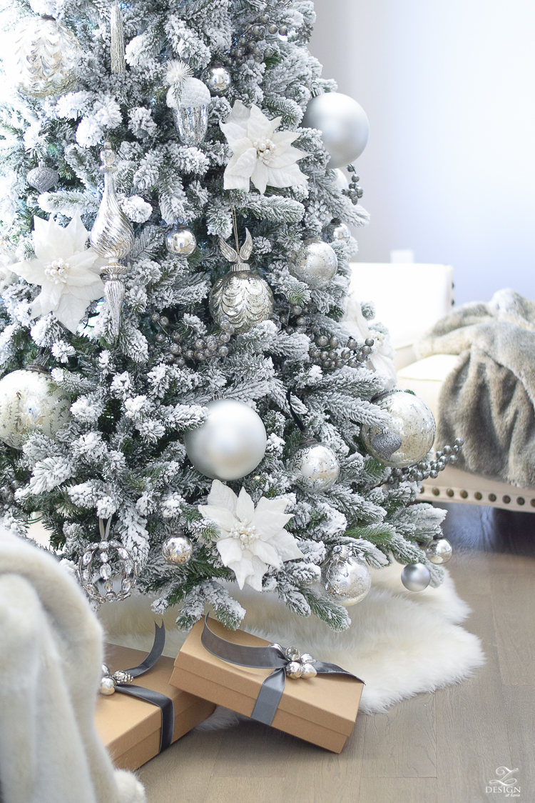 hristmas-home-tour-king-of-christmas-flocked-tree-modern-gift-wrap-mercury-glass-ornaments-sheep-skin-rug-tree-skirt-white-and-jeweled-ornaments-2