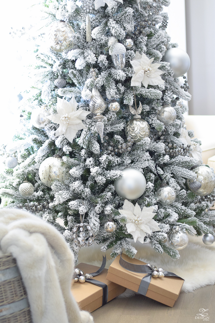 christmas-home-tour-king-of-christmas-flocked-tree-modern-gift-wrap-mercury-glass-ornaments-sheep-skin-rug-tree-skirt-white-and-jeweled-ornaments-3