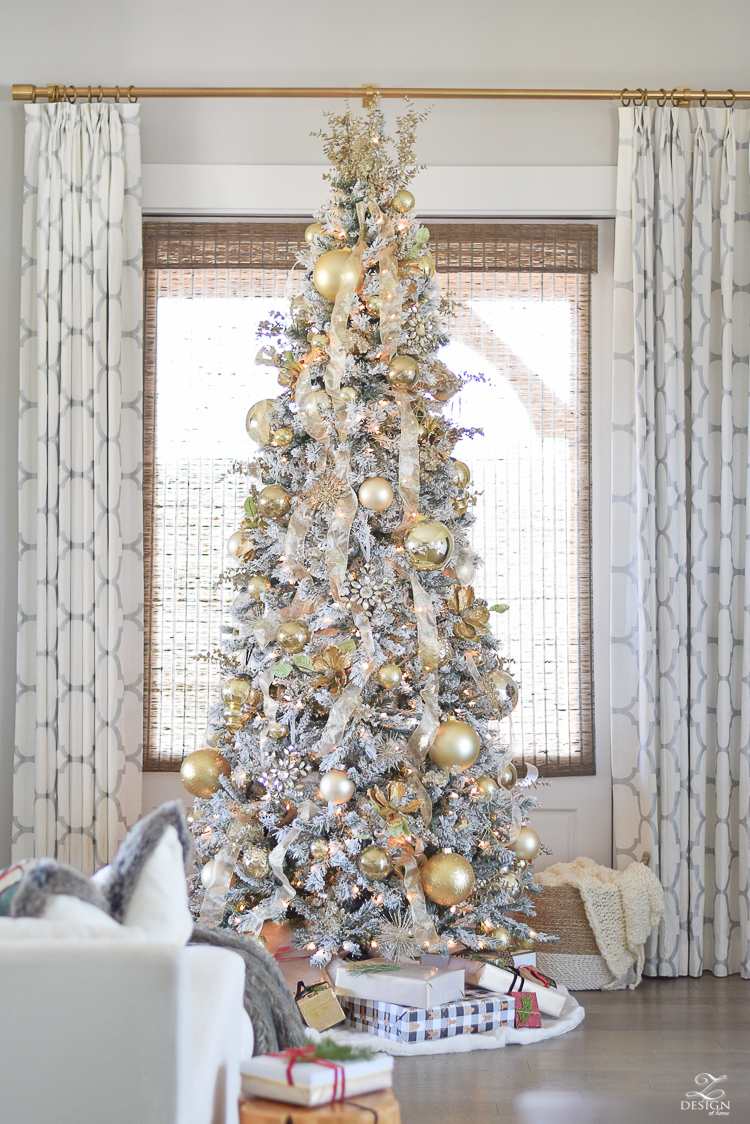 christmas-home-tour-white-and-gold-christmas-tree-9ft-flocked-tree-modern-gift-wrap-kravet-riad-curtains-9