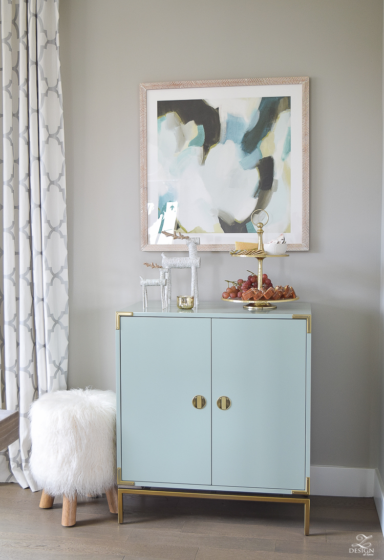 holiday-home-tour-minted-art-aqua-bar-cabinet-christmas-entertaining-fur-stool-sw-mindful-gray-1