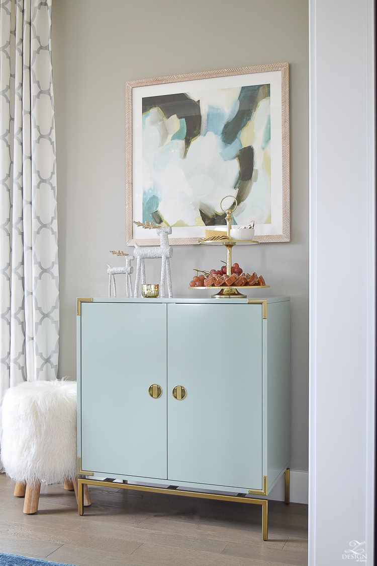 holiday-home-tour-minted-art-aqua-bar-cabinet-christmas-entertaining-fur-stool-sw-mindful-gray-2