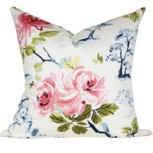 floral pillow with pink flowers pink, navy and green flower pillow eastern-charm-hibiscus-300