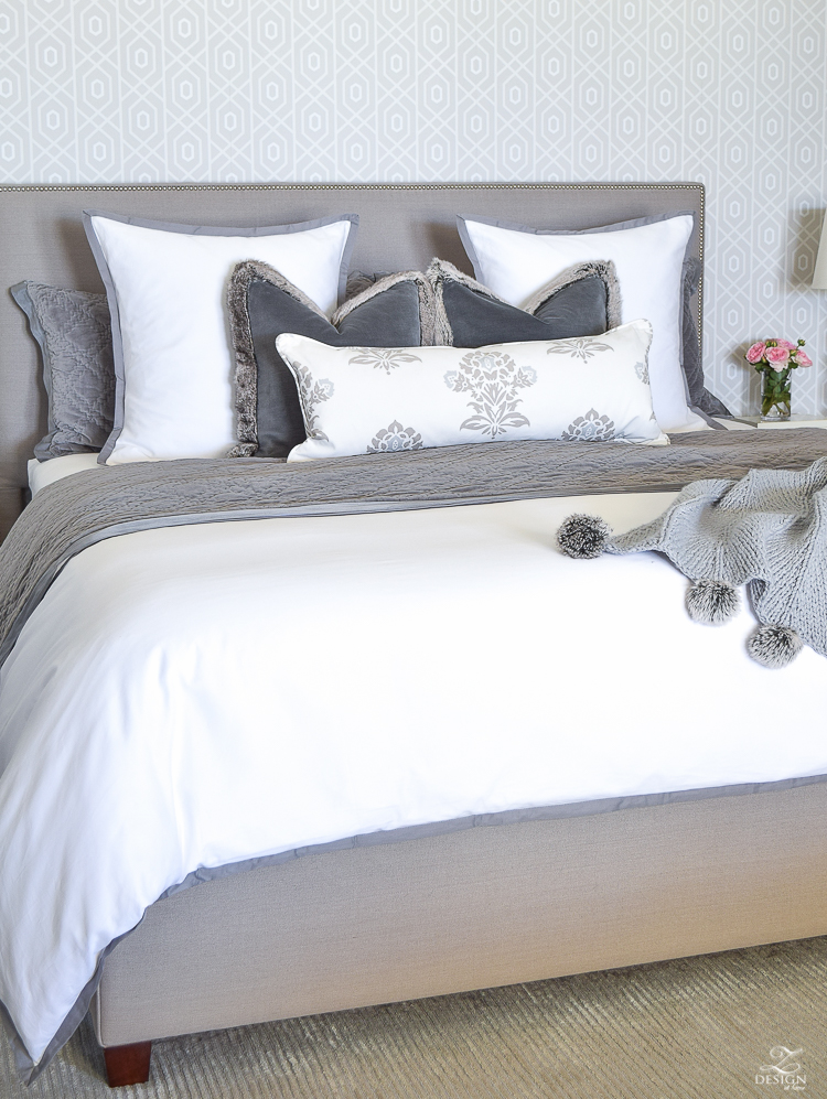 6 Easy Steps for Making a Beautiful Bed - ZDesign At Home  White bedroom  furniture, Grey and white bedding, Bed linens luxury