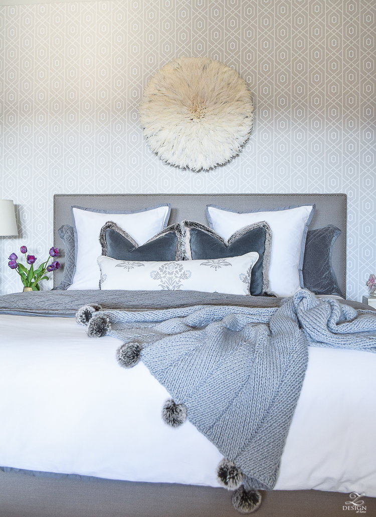 Juju boutik bamileke Feather Headress over the bed in white and gray transitional style bedroom-3