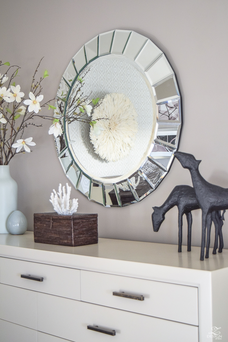 uju boutik bamileke Feather Headress over the bed in white and gray transitional style bedroom-4