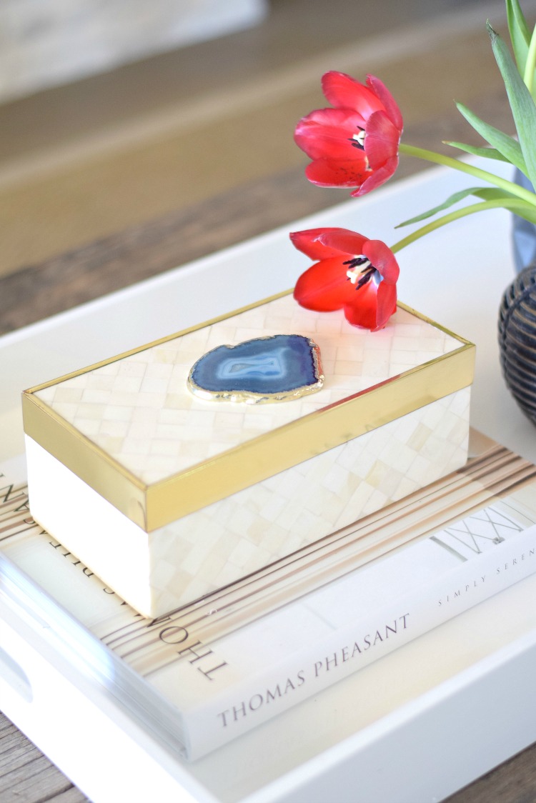 bone inlay box with agate accessory spring decor red tulips