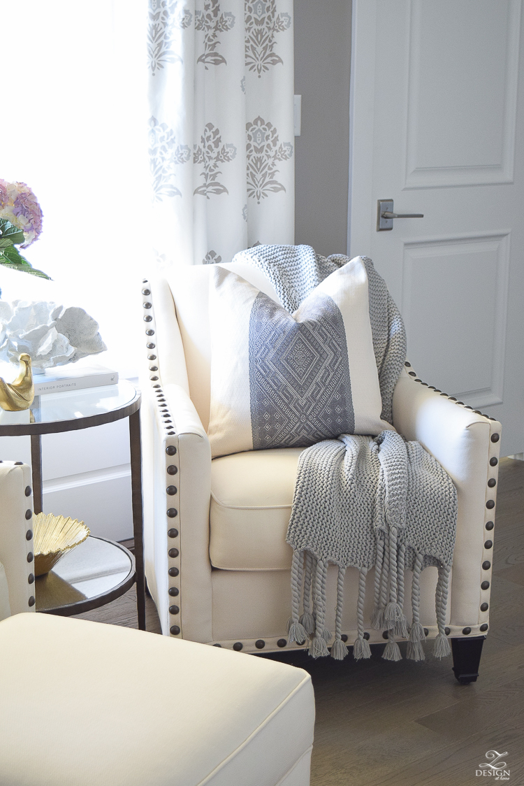 Spring decor white and gray bedroom sitting area spring accessories Spring home tour-3