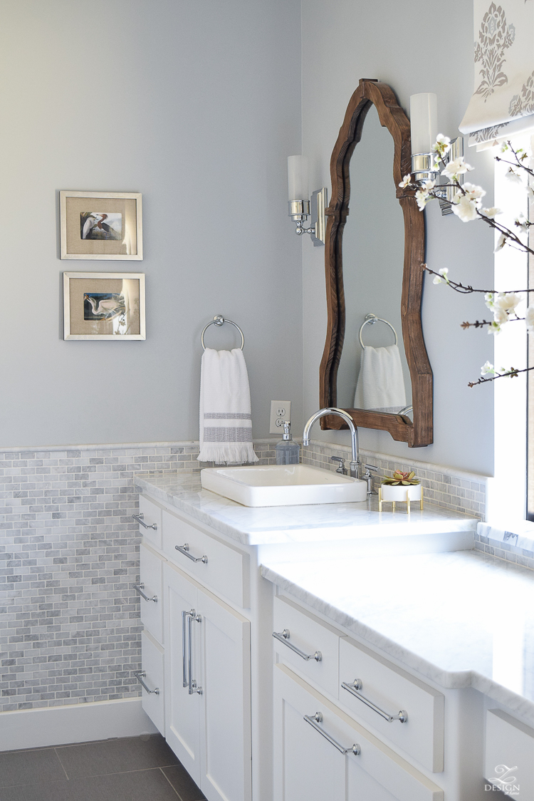 ZDesign At Home Spring Tour white carrar marble white cabinets benjamin moore silver lake paint marble backsplash-1-2