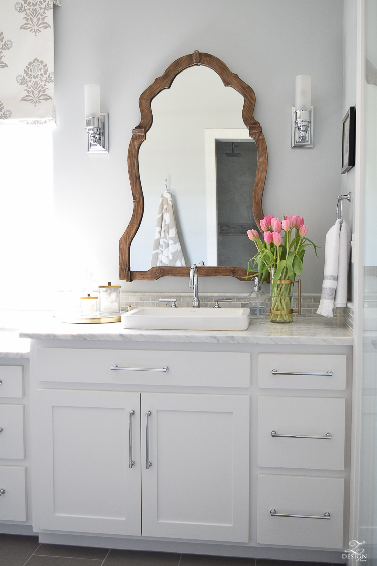 ZDesign At Home Spring Tour white carrar marble white cabinets benjamin moore silver lake paint marble backsplash-1