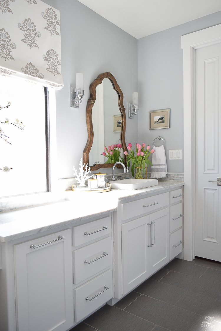 ZDesign At Home Spring Tour white carrar marble white cabinets benjamin moore silver lake paint marble backsplash-3