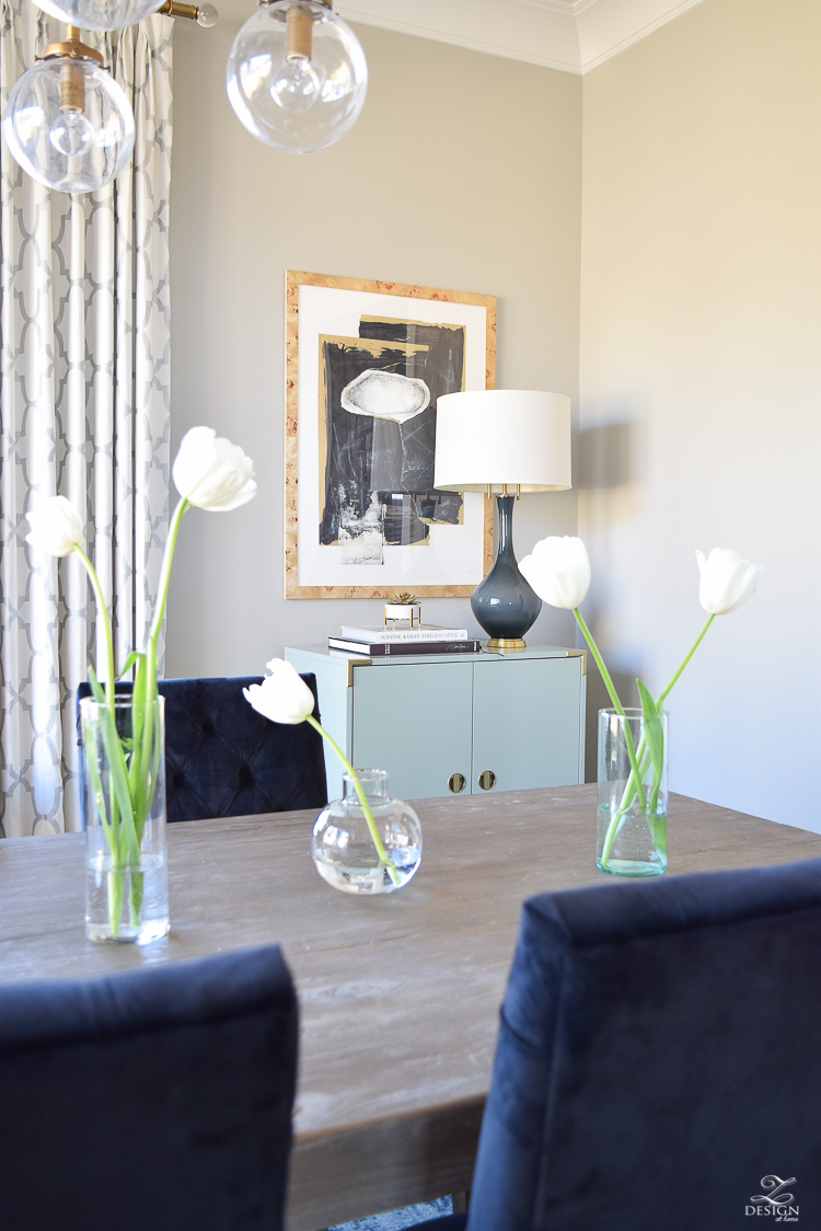 minted art hovering union by misty hughs framebridge burl wood frame gray washed table white tulips gray lamp with brass base kravet riad curtains SW mindful gray paint-1